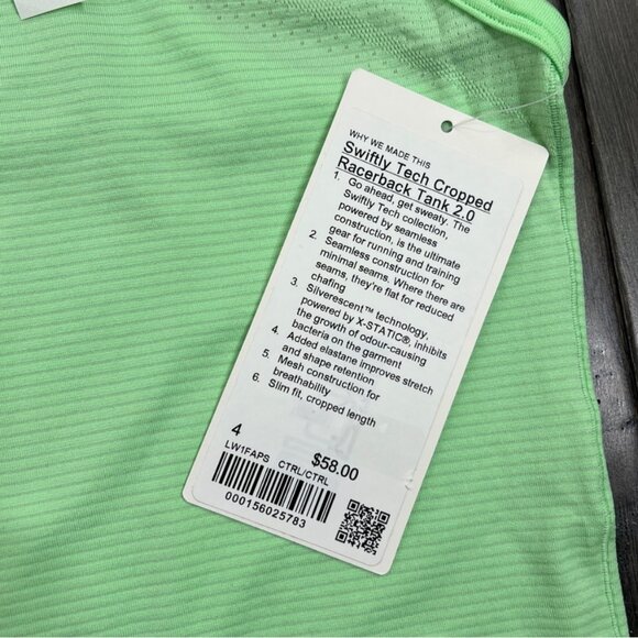 Lululemon NWT Swiftly Tech Cropped Racerback Tank Top 2.0 Citra Lime - Picture 5 of 8